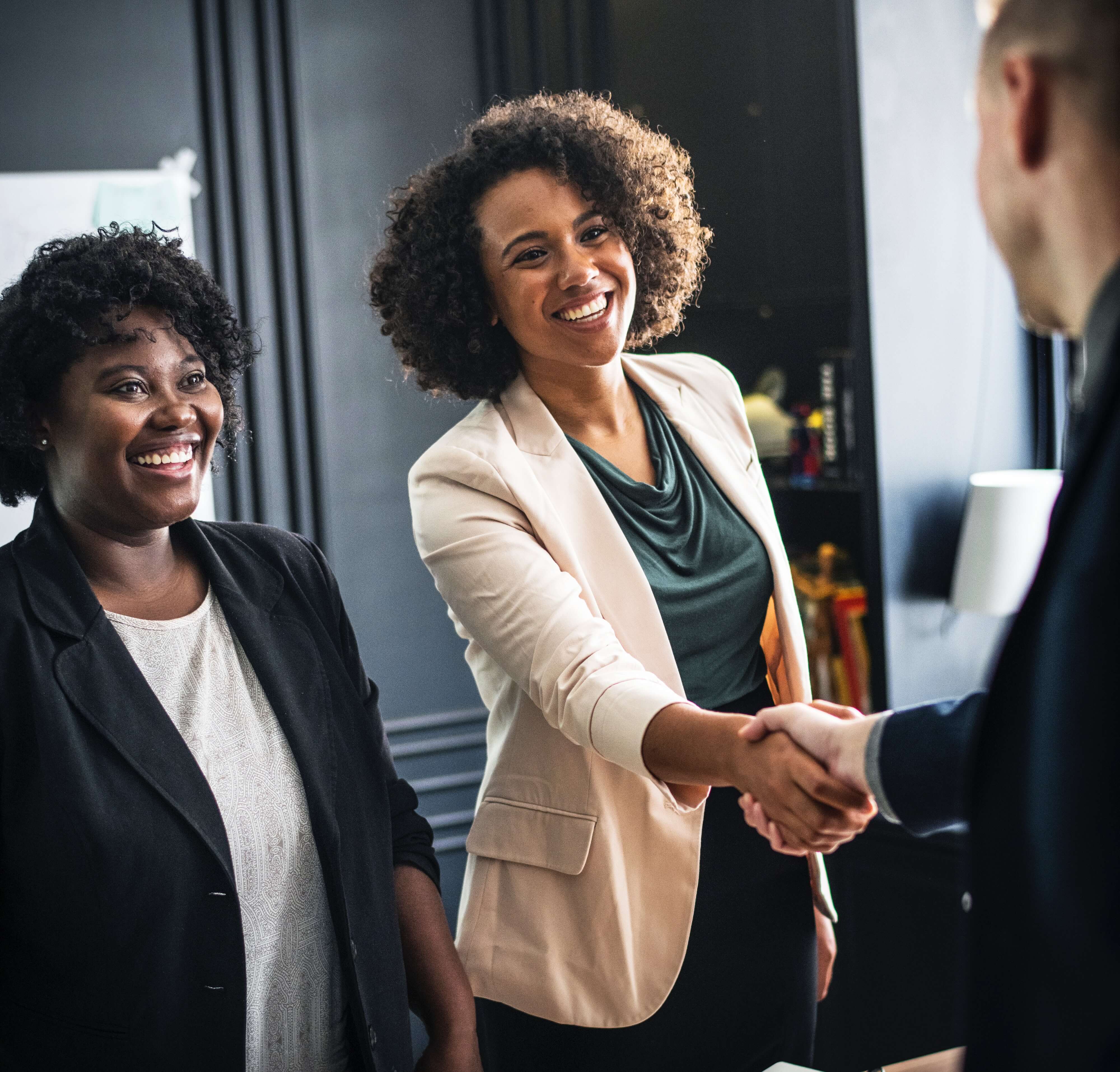 Candidate experiencing happy handshakes 