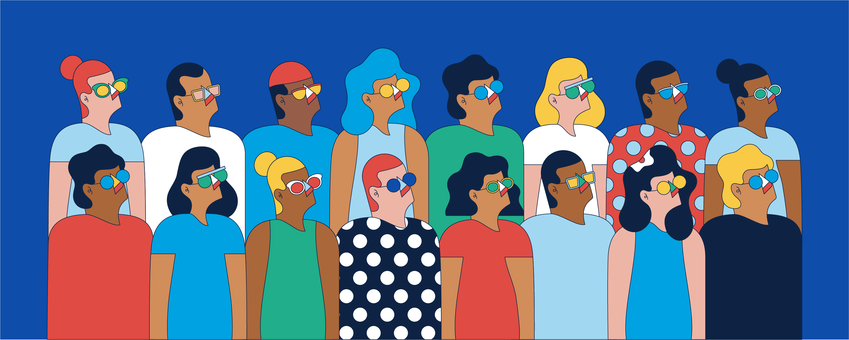 Cartoon From Warby Parker with people wearing glasses