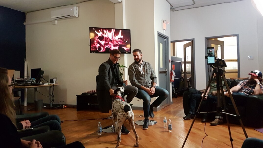 Raine and Yves talking while being recorded